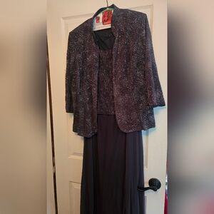 Embellished Evening Jacket and Dress Set in Deep Plum